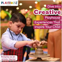A young boy learns the art of pottery, focusing intently as he shapes the clay. This activity is a great way to develop fine motor skills and patience.