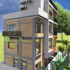 This render shows a different angle of the building from image ID 10, giving a clearer view of the side elevation and how the different structural elements come together.