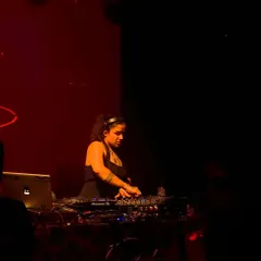 A shot of me mixing during a private gig with dramatic red lighting, creating a sophisticated and energetic mood.