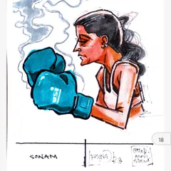 "The coziest workout space anyone can ask for!" A review from one of our first members, paired with a custom illustration of her boxing.