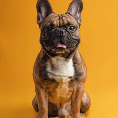 A bold, solid color background makes a pet's personality shine. This Frenchie's portrait against a bright yellow canvas is modern, fun, and full of character.