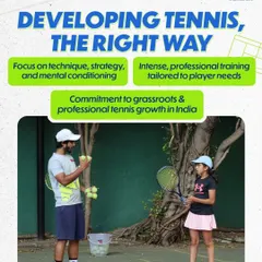 Developing tennis the right way. A coach provides one-on-one instruction to a young player, focusing on technique, strategy, and mental conditioning to foster growth.