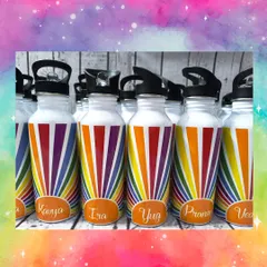 Personalization is at the heart of what I do. These vibrant, rainbow-themed stainless steel water bottles are a perfect example. I can add each child's name, making every gift feel special and unique. They are a practical and cheerful party favor that kids will use long after the party.