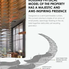 A diagram illustrating the construction and design of the grand enclosure at Godrej South Estate. It explains how the curved plates and slim connectors create a structure that feels both delicate and majestic.