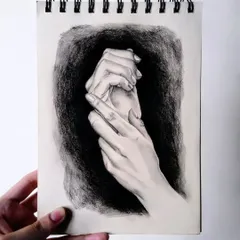 A small pencil study of hands from my sketchbook. Hands are notoriously difficult to draw, so I practice them often to improve my understanding of their form and structure.