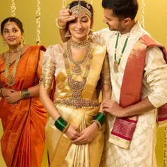 A candid moment from a traditional wedding shoot, showcasing my ability to interact naturally with other models to create authentic scenes.