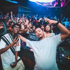 Posing with artists and the crowd behind us. These nights are a collaboration, bringing together people from all over the Northeast to party in Mumbai.