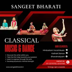 We offer a comprehensive education in classical performing arts. This graphic highlights our core offerings in Hindustani Vocal Music alongside our celebrated classical dance programs, inviting you to discover the artist within.