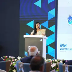 Addressing the audience at a healthcare industry event for Aster. I have experience hosting for diverse sectors, including healthcare and technology, and I am adept at handling specialized terminology with accuracy.