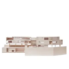 The full section model of Office A. This shows the different levels of the building, including the stepped terraces and perforated screens that make up its dynamic facade.