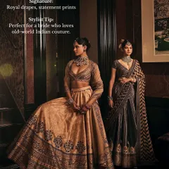 My stylist tip for JJ Valaya: Perfect for a bride who loves old-world Indian couture. His signature style includes royal drapes and bold, statement prints that are truly majestic.