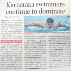 A Times of India article detailing how Karnataka swimmers continue to dominate the national scene.