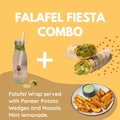 My Falafel Fiesta Combo is a great vegetarian option. It includes a Falafel Wrap, Paneer Potato Wedges, and a Masala Mint Lemonade.