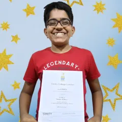 Celebrating Aadit's fantastic achievement. He secured a distinction in his Grade 2 'Theory of Music' exam from Trinity College London.