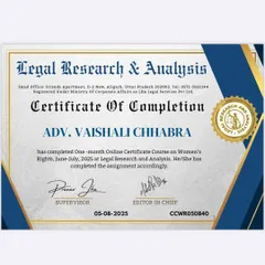 I believe in constantly updating my knowledge, especially in areas I am passionate about. I recently completed this online certificate course on Women's Rights, which has further deepened my understanding of the legal frameworks that protect and empower women.