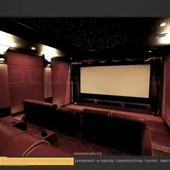 This project showcases a classic design with rich, fabric-paneled walls and a starlight ceiling. The two-row seating arrangement provides an intimate yet powerful cinema experience, perfect for any film enthusiast.