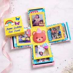 A burst of happiness for a best friend's birthday! This explosion box is one of my favorites to create. When you lift the lid, the sides fall down to show off your favorite photos and messages, making it a surprise that keeps on giving.
