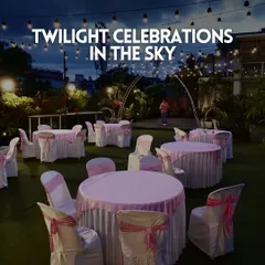 Twilight celebrations in the sky. Our Terrace Garden set up for an evening dinner with pink-themed table decor under a starry sky.