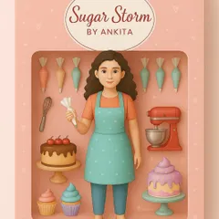 The "Sugar Storm by Ankita" starter pack! This fun illustration shows everything that goes into my baking world: my mixer, piping bags, and of course, lots of cake.