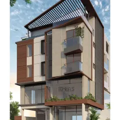 A proposed mixed-use project featuring office spaces and residential units. The contemporary facade blends exposed concrete with warm wooden cladding and angular balconies that integrate with the site's profile.