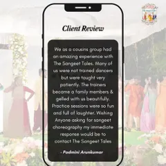 "The trainers became family members & gelled with us beautifully." This is our goal for every wedding. We want the practice sessions to be as fun as the main event.
