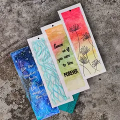 This collection shows the variety of my hand-painted bookmarks. I create designs for every mood, including cosmic galaxy themes, hand-lettered quotes, abstract waves, and delicate floral patterns, all painted on high-quality, textured paper.