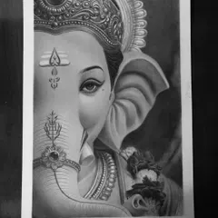 A slightly different view of the finished Ganesha sketch, highlighting the smooth texture achieved with graphite blending.