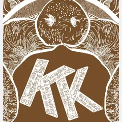 A close-up of the logo, where the letters "KK" are filled with Devanagari script detailing the cuisine. This was a beautiful touch by the artist.