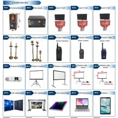 Our range of exhibition and AV equipment available for rent. This includes LED screens of various sizes, projectors, walkie-talkies, and even LED dance floors for your event.