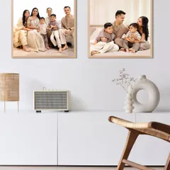 Turn your family moments into beautiful wall art. This image shows how our portraits look framed and displayed in a modern living space.