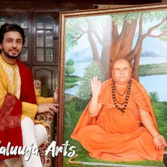 A painting of a spiritual master for the Haridwar ashram, shown in a posture of blessing. It is my privilege to create art that honors such great souls.