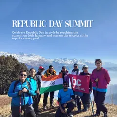 A Republic Day summit on the Mangankot Trek. We love celebrating national holidays in the mountains, and this team proudly waved the tricolor on a snowy peak in Manali.