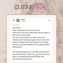 Payal’s review highlights the warm and homely experience I strive to create at my studio. A cozy, comfortable baby is a sleepy baby, which helps us capture those mesmerizing shots.
