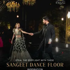 Your Sangeet night deserves a spotlight. I create stunning dance floor setups and ambient lighting, like these golden chandeliers, to ensure you and your performances shine all night long.