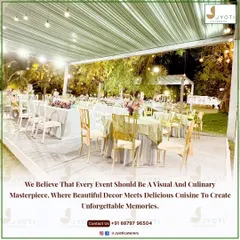 An elegant outdoor tented event with beautifully set tables, showcasing how we blend sophisticated dining with the beauty of a natural, open-air setting.