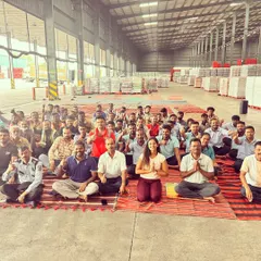 A group photo with the amazing team after our corporate yoga session. The smiles and thumbs-ups show the positive energy and sense of community we created together.