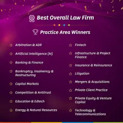 A graphic showcasing our 16 practice area wins at the India Business Law Journal (IBLJ) Awards 2025, where we were also named 'Best Overall Law Firm'. This highlights our broad expertise in key areas like Litigation, Arbitration, and Bankruptcy, Insolvency & Restructuring.