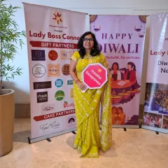 Proudly representing my brand at a Diwali networking mixer. I see myself as a 'Patakha Entrepreneur', bringing sparkle and energy to the business world and to my clients' celebrations.