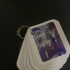 This memory keychain was created for a birthday, with the first card featuring a "Happy Birthday" message. It's a thoughtful and personal gift that tells a story through photos.