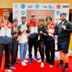 The TMA fight team at the WAKO India National Kickboxing Championship in Goa. I stand with my fighters, a proud coach with a team that brought home multiple medals through pure grit.