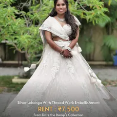 A stunning silver lehenga with thread work embellishment. This is a chic and unexpected choice for a modern Haldi ceremony.