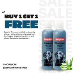 Perfect for dark-coated dogs, this Beaphar shampoo is also on a Buy 1 Get 1 Free deal. It gently cleans and enhances shine, leaving the coat glossy and tangle-free, even for sensitive skin.
