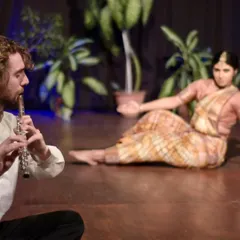 Another still from the Indo-French project, showing the dynamic between the musician and the dancer. My goal in such collaborations is to find a shared language that transcends cultural and artistic boundaries.