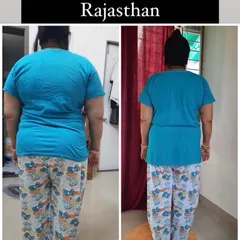 This back view comparison of my online client from Rajasthan shows a clear reduction in waist and hip measurements, demonstrating that effective coaching knows no distance.