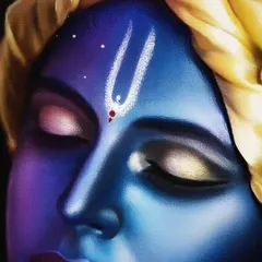 A close-up on the face of Lord Krishna. This view shows the detail of the tilak on his forehead and the subtle color variations I used to give his skin a divine, otherworldly glow.