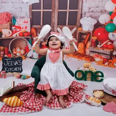 Welcome to Jeeva's Kitchen! This little chef theme is one of my favorites for first birthday shoots, full of personality and fun props to celebrate the big ONE.