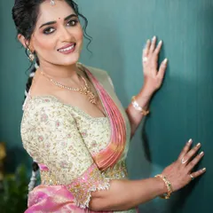 My gorgeous client Nupura, looking elegant in a custom hand-embroidered blouse I made for her niece's naming ceremony.