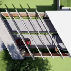 An aerial top-down view of the gateway concept, showing the diagonal symmetry and the flow of traffic. This demonstrates the level of detail in my master planning services.