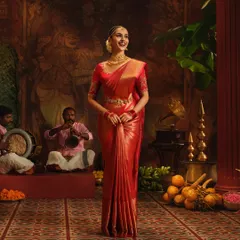 Another angle from the Pothys campaign, showcasing the flawless fall of the pleats and the intricate waist belt detailing. My job is to ensure the saree looks perfect from every perspective.