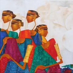 I am drawn to artists who capture the strength of Indian women, like Bharti Prajapati. Her work is inspired by the vibrant colors and character of folk women, celebrating their grace and resilience.